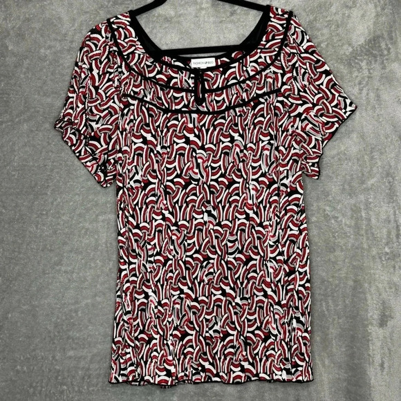 Fashion Bug 18 20 1X Shirt Top Red‎ Abstract Short Sleeve Keyhole Scoop Neck - Picture 1 of 7